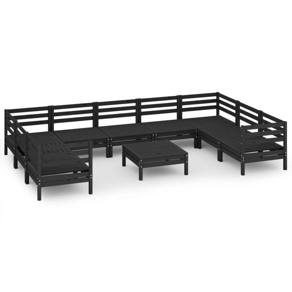 vidaXL Set Salotto da Giardino 10 pz Nero in Legno Massello di Pino