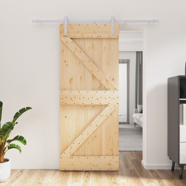 vidaXL Porta Scorrevole con Set Hardware 85x210 cm Legno Massello Pino