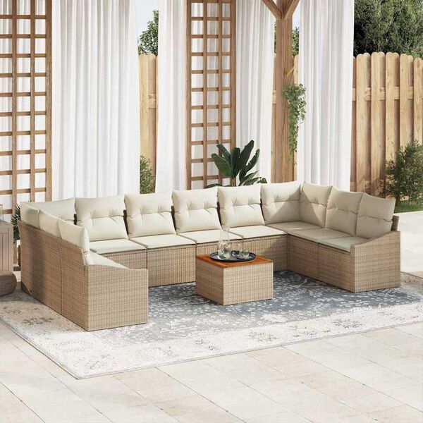 vidaXL Set Divano da Giardino 11 pcs Beige e Crema polyrattan