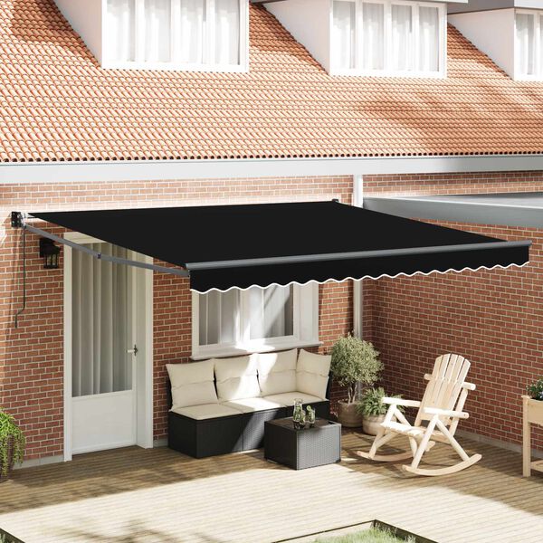 vidaXL Tenda Retrattile Nero 400 &times; 300 cm Poliestere e Alluminio