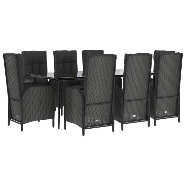 vidaXL Set da Pranzo da Giardino 9 pz con Cuscini Nero in Polyrattan