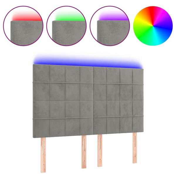 vidaXL Testiera a LED Grigio Chiaro 144x5x118/128 cm in Velluto