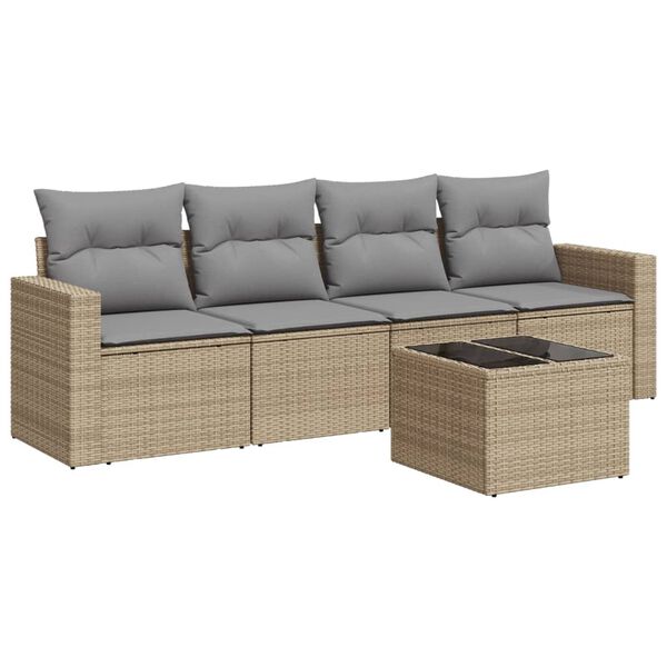 vidaXL Set Divano da Giardino 5 pz con Cuscini Beige in Polyrattan