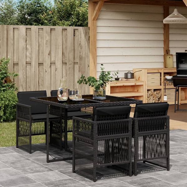 vidaXL Set da Pranzo da Giardino 5 pz Nero con Cuscini in Polyrattan