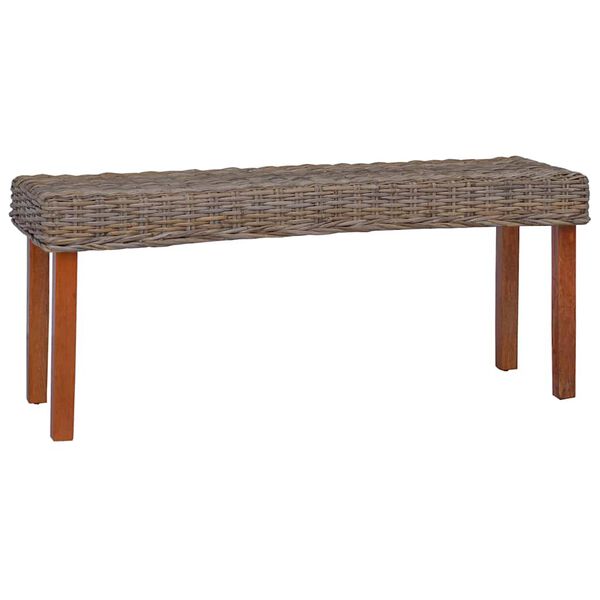 vidaXL Panca 110 cm in Rattan Naturale Kubu e Massello di Mogano