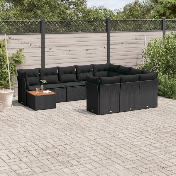 vidaXL Set Divani da Giardino 11 pz con Cuscini in Polyrattan Nero