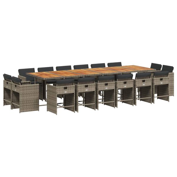 vidaXL Set da Pranzo da Giardino 17pz con Cuscini Grigio in Polyrattan