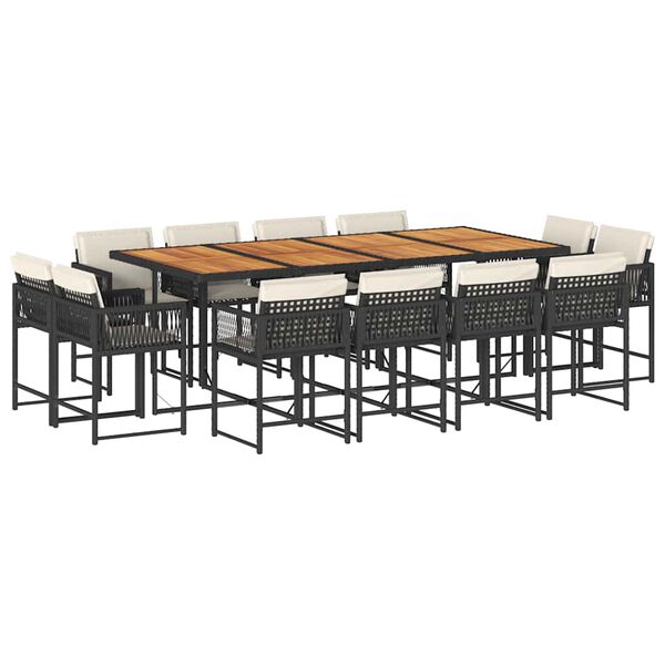vidaXL Set da Pranzo da Giardino 13pz con Cuscini Nero in Polyrattan
