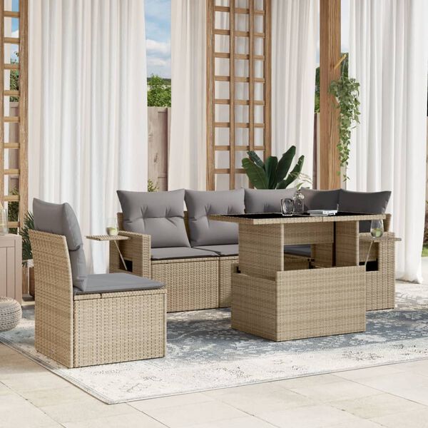vidaXL Set Divano da Giardino 6 pz con Cuscini Beige in Polyrattan