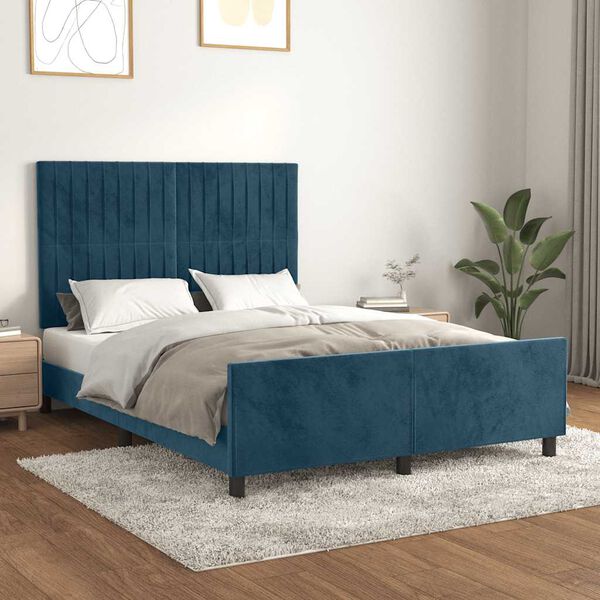 vidaXL Giroletto senza Materasso Blu Scuro 140x200 cm Velluto