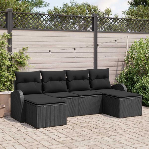 vidaXL Set Divano da Giardino 6 pcs Nero Rattan in Polipropilene