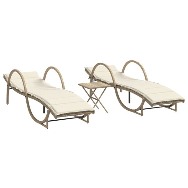 vidaXL Lettini Prendisole 2 pz con Tavolino Beige in Polyrattan