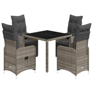 vidaXL Set Bistr&ograve; da Giardino 5 pz con Cuscini in Polyrattan Grigio