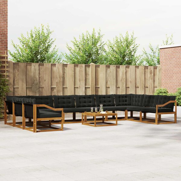 vidaXL Set di divani da esterno con cuscino 11 pcs Naturale e Nero