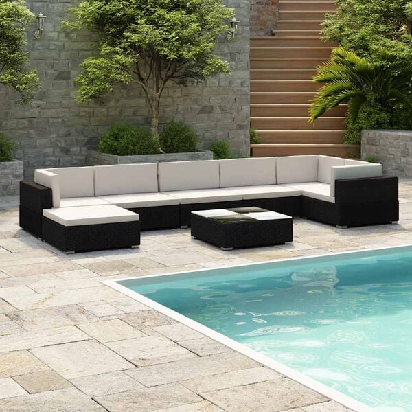 vidaXL Set Divani da Giardino 8 pz con Cuscini in Polyrattan Nero