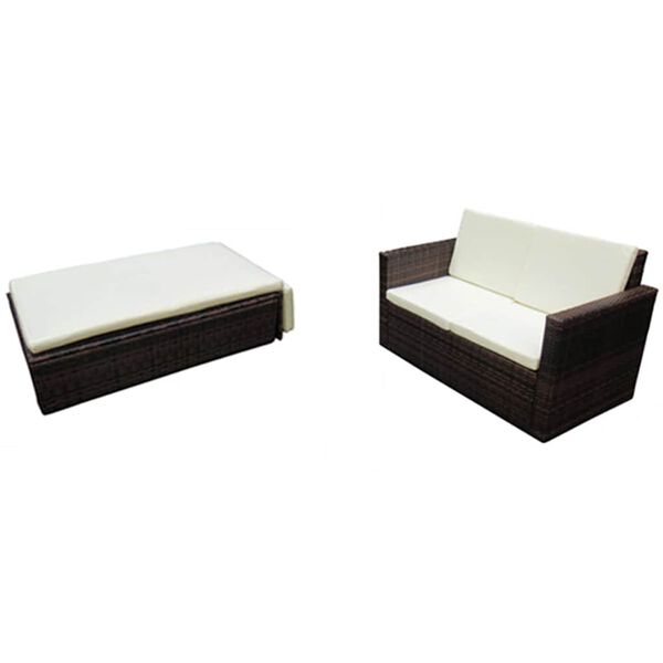 vidaXL Set Divani da Giardino 2 pz con Cuscini in Polyrattan Marrone
