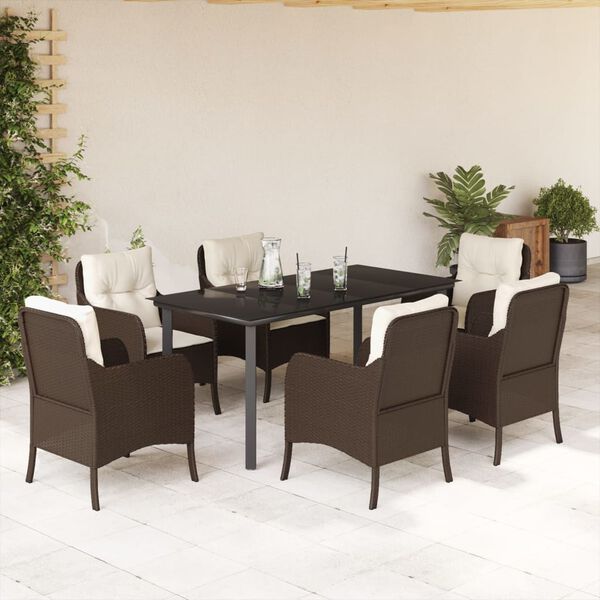 vidaXL Set da Pranzo da Giardino 7pz con Cuscini in Polyrattan Marrone