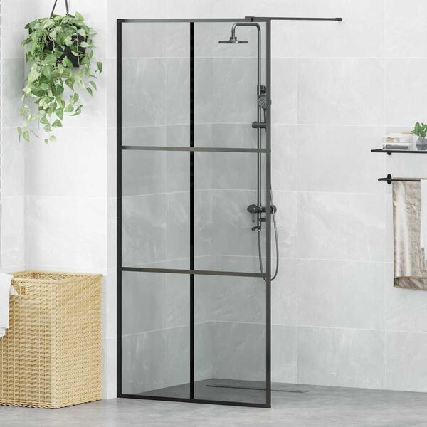 vidaXL Parete Doccia Walk-in Nero 90 x 195 cm vetro temperato