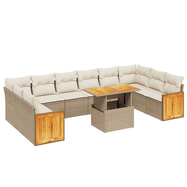 vidaXL Set Divani da Giardino 11 pz con Cuscini Beige in Polyrattan