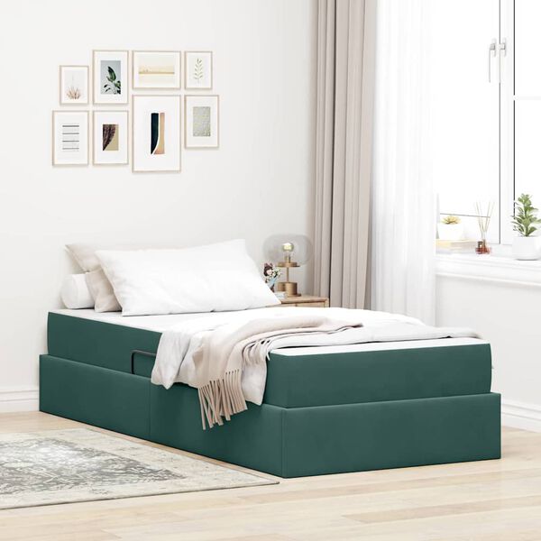 vidaXL Letto con contenitore e materasso Verde Scuro 90 x 200 cm