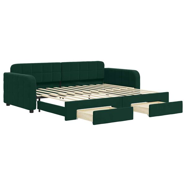 vidaXL Divano Letto Estraibile Cassetti Verde Scuro 90x200cm Velluto