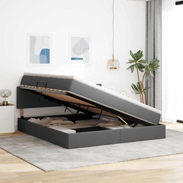 vidaXL Letto con contenitore e materasso Grigio scuro 180 x 200 cm