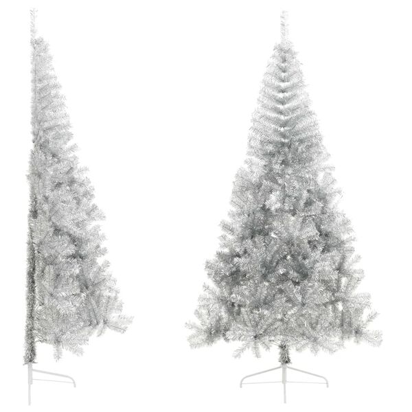 vidaXL Albero di Natale a Met&agrave; con Supporto Argento 210 cm PET