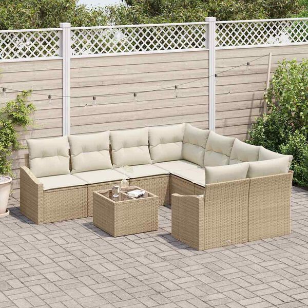 vidaXL Set di divani con cuscino 9 pcs Beige e Crema polyrattan