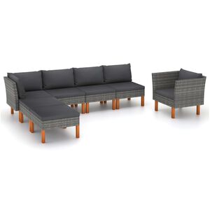 vidaXL Set Divani da Giardino 7pz Polyrattan Legno di Eucalipto Grigio
