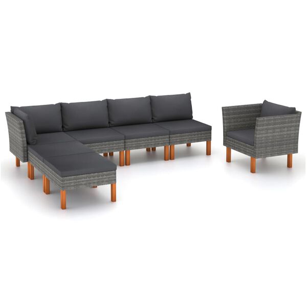 vidaXL Set Divani da Giardino 7pz Polyrattan Legno di Eucalipto Grigio