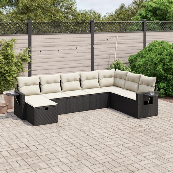 vidaXL Set Divani da Giardino con Cuscini 8 pz Nero in Polyrattan