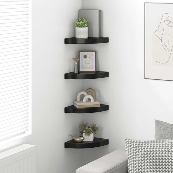 323891 vidaXL Floating Corner Shelves 4 pcs High Gloss Black 25x25x3,8 cm MDF
