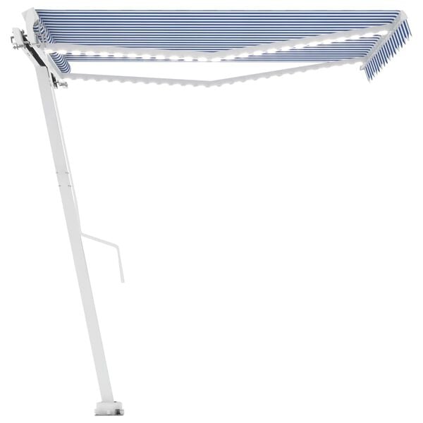 vidaXL Tenda da Sole Retrattile Manuale con LED 350x250cm Blu e Bianco