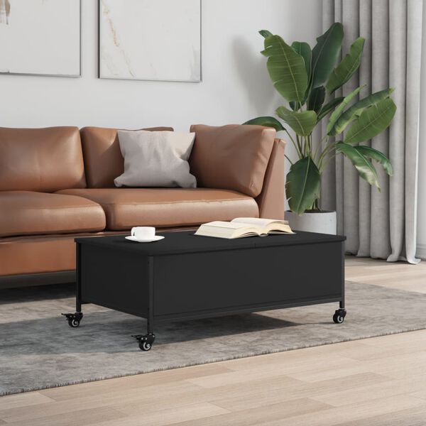 vidaXL Tavolino Salotto con Ruote Nero 91x55x34 cm Legno Multistrato