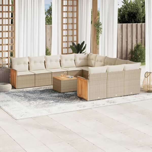 vidaXL Set Divani da Giardino 12 pz con Cuscini Beige in Polyrattan