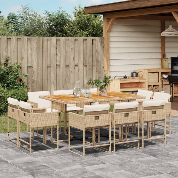 vidaXL Set da Pranzo da Giardino 11 pz con Cuscini Beige in Polyrattan