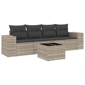 vidaXL Set Divano da Giardino 5pz con Cuscini Grigio Chiaro Polyrattan
