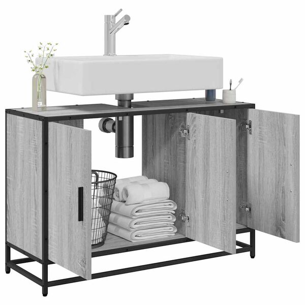vidaXL Mobile Lavabo Bagno Grigio Sonoma 90x33x60 cm Legno Multistrato