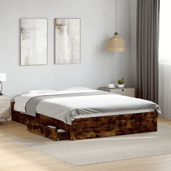 vidaXL Giroletto con Cassetti Rovere Fumo 140x190 cm Legno Multistrato