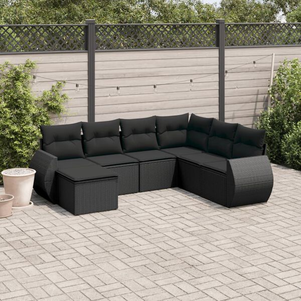 vidaXL Set Divani da Giardino con Cuscini 7pz Nero Polyrattan