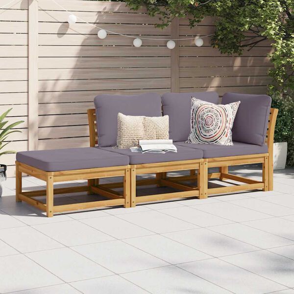 vidaXL Set Mobili da Giardino 3pz con Cuscini Legno Massello di Acacia