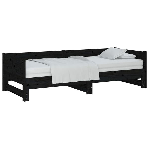 vidaXL Dormeuse Estraibile Nera in Legno Massello di Pino 2x(90x190)cm