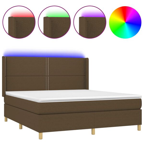vidaXL Letto a Molle Materasso e LED Marrone Scuro 160x200 cm Tessuto