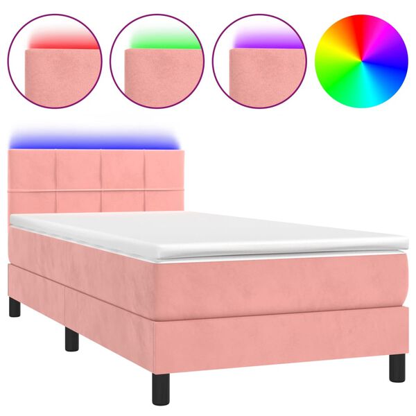 vidaXL Letto a Molle con Materasso e LED Rosa 80x200 cm in Velluto