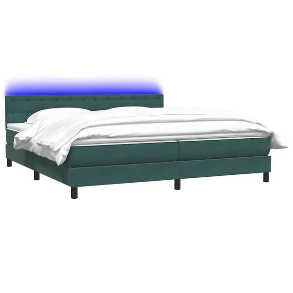 vidaXL Letto a Molle con Materasso e LED Verde Scuro 180x210 cm Velluto