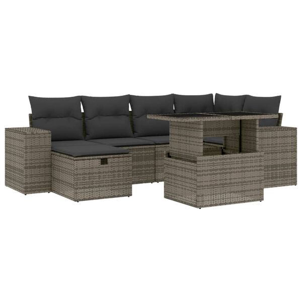 vidaXL Set Divani da Giardino 7 pz con Cuscini Grigio in Polyrattan