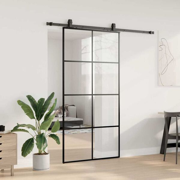 vidaXL Porta Scorrevole con Ferramenta Nera 102,5x205 cm in Vetro ESG