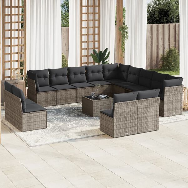 vidaXL Set Divani da Giardino 14pz con Cuscini in Polyrattan Grigio