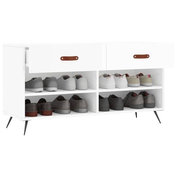 vidaXL Panca Porta Scarpe Bianco Lucido 102x35x55 cm Legno Multistrato