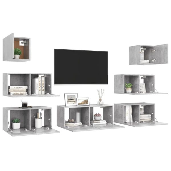 vidaXL Set di Mobili Porta TV 7 pz Grigio Cemento in Legno Multistrato